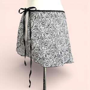 Bikini Ballet Wrap Skirt One Size Black White Rose Floral Lace Coquette Goth